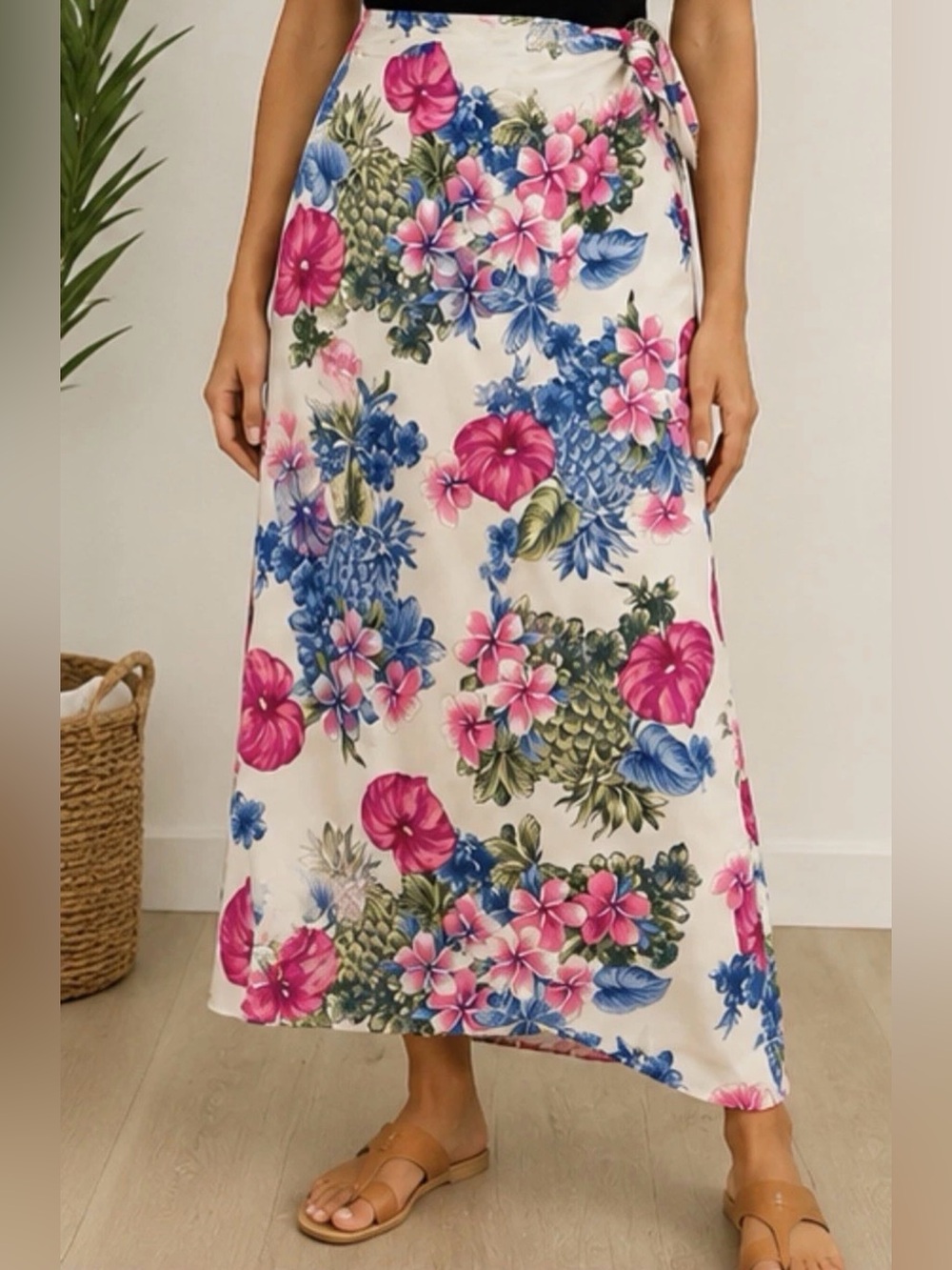 Crazy Horse Liz Claiborne Wrap Skirt Tropical Floral Hawaiian Rayon Size 8.